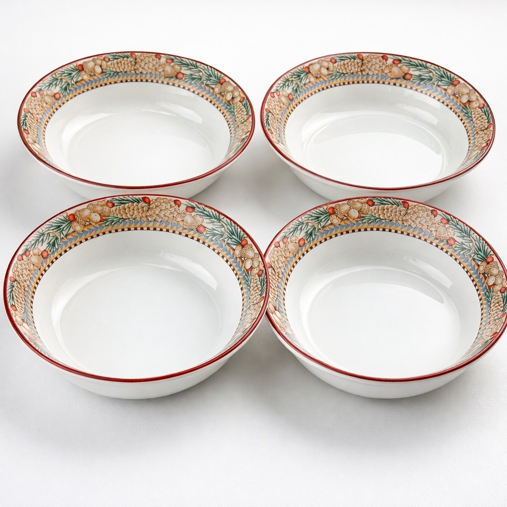 Sakura Pine Cone Debbie Mumm Stoneware Rimmed‎ Soup Bowls Set of 4 1998 Vintage